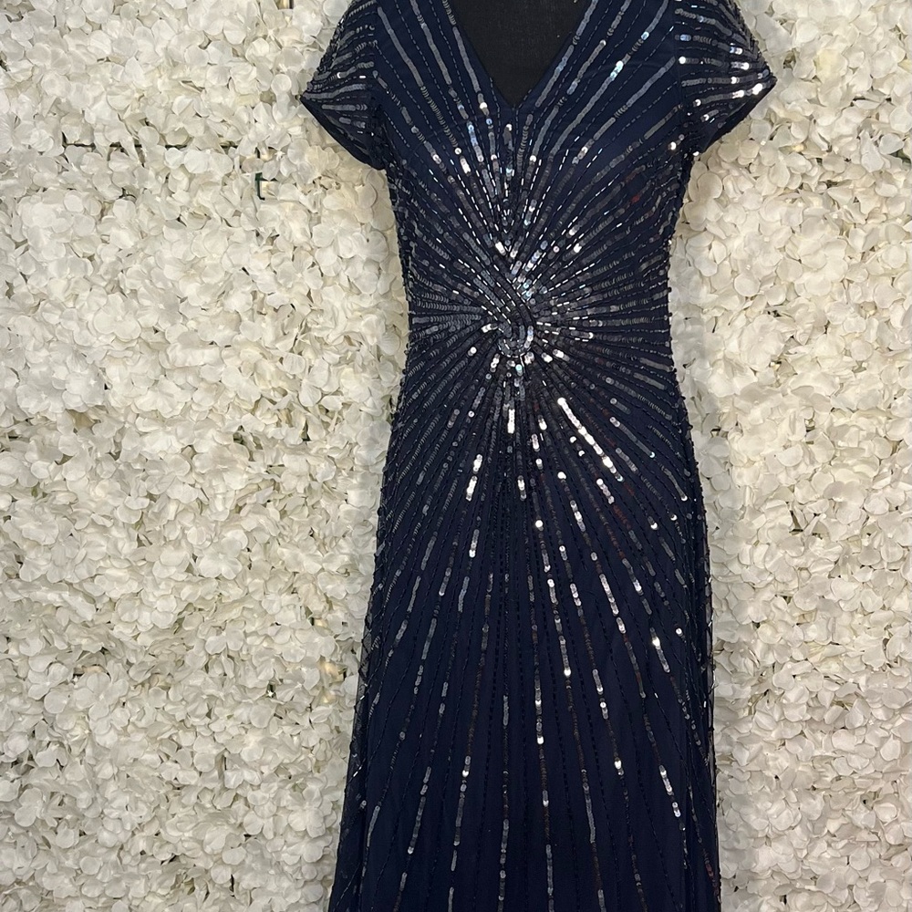 Adrianna Papell Blue High-Low Sequin Sheath Dress